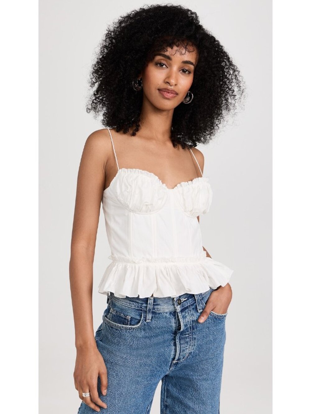 En Saison White Ruffle Trim Raina Corset Bustier Tank Top